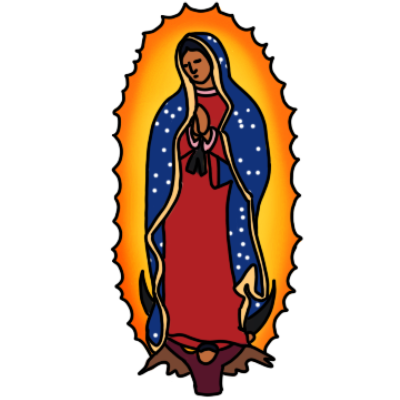 a drawing of Our Lady of Guadalupe.